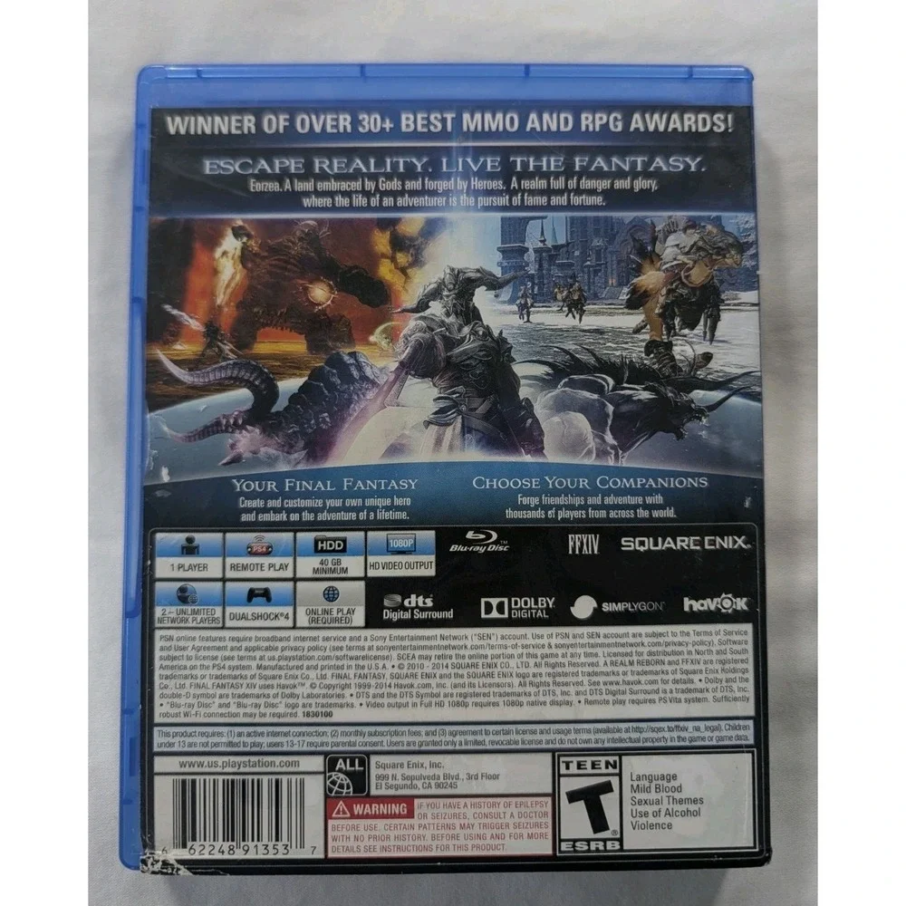 Final Fantasy XIV Online A Realm Reborn Sony PlayStation 4 No Manual Tested PS4